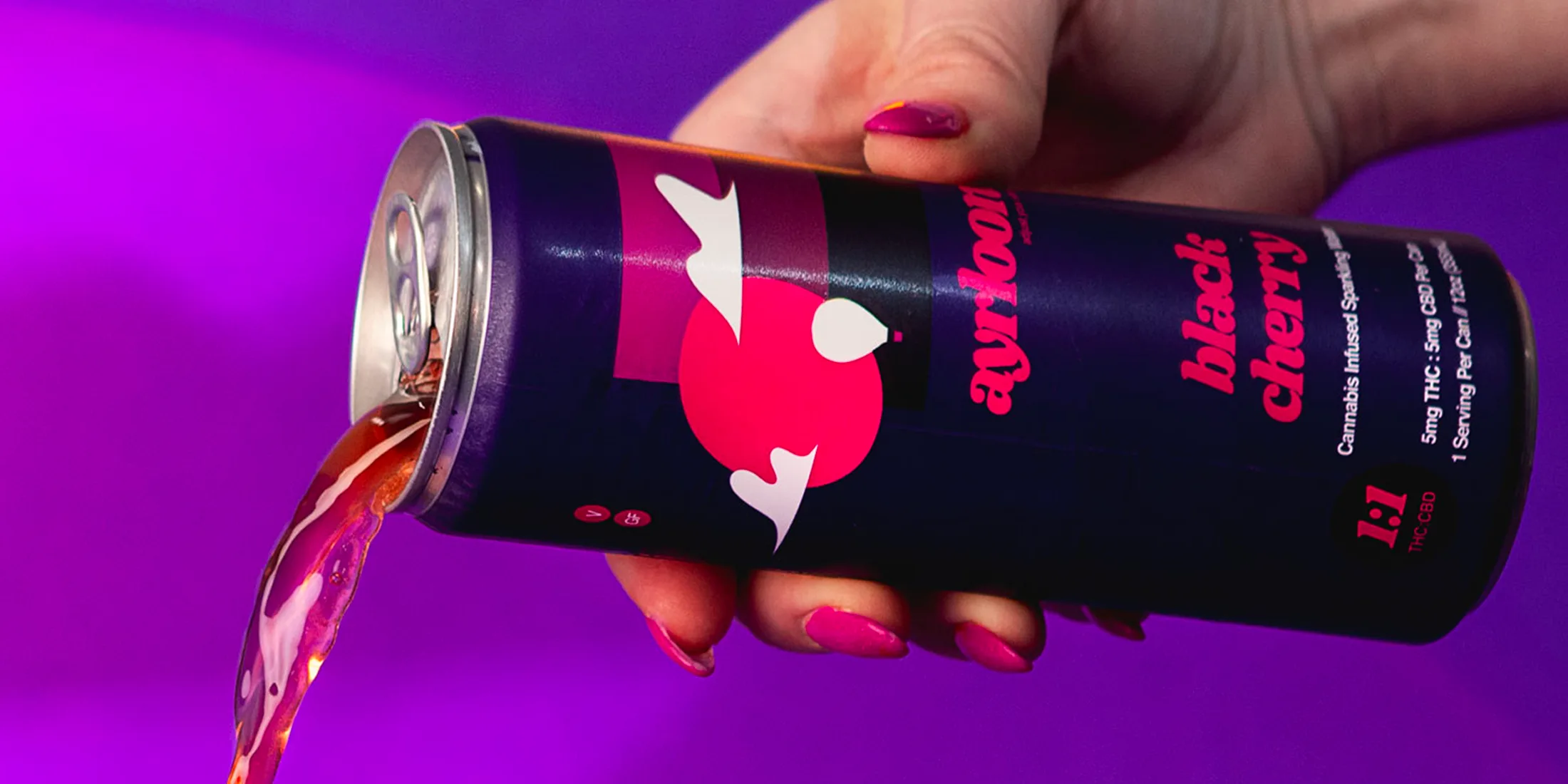 Woman hand pouring an Ayrloom THC drink.