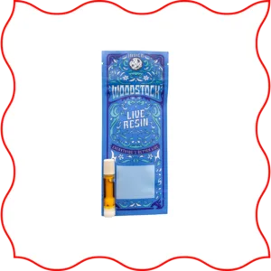 Blue package of the Live Resin vape cart from Woodstock.