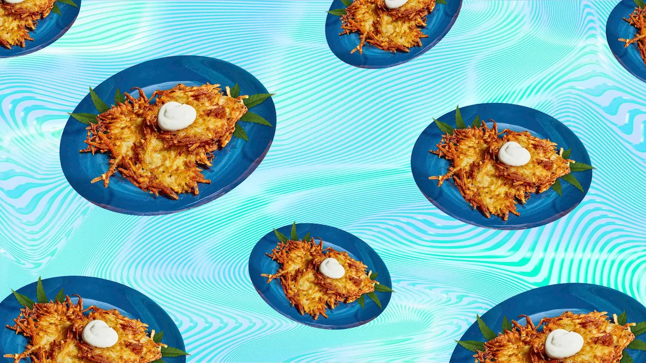 Cascading image of potato Latkes.