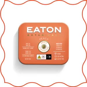 Eaton Botanicals peach gummies tin.