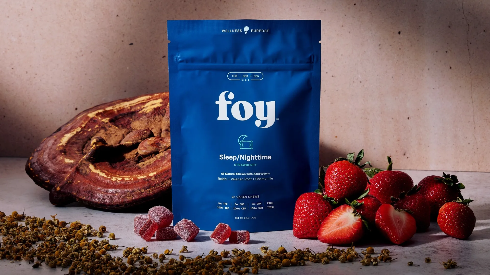 Blue package of Foy's THC-infused chews.