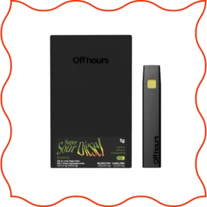 Off Hours super sour diesel black vape and package.