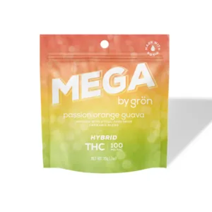 Mylar package of MEGA by Grön gummies.