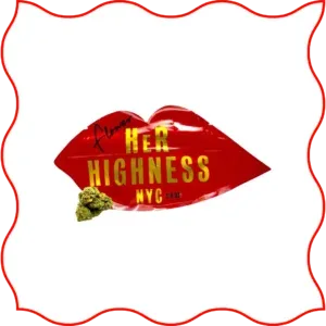 Red 'Lips' package of Her Highness cannabis flower.