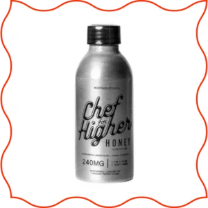 Aluminum jar of Chef For Higher Honey's THC infused honey.