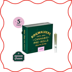 Five-pack green box of Dogwalkers prerolls in Hybrid.