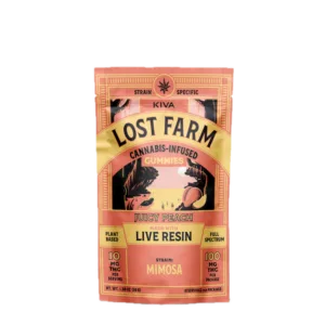 Orange package of lost farms THC gummies.
