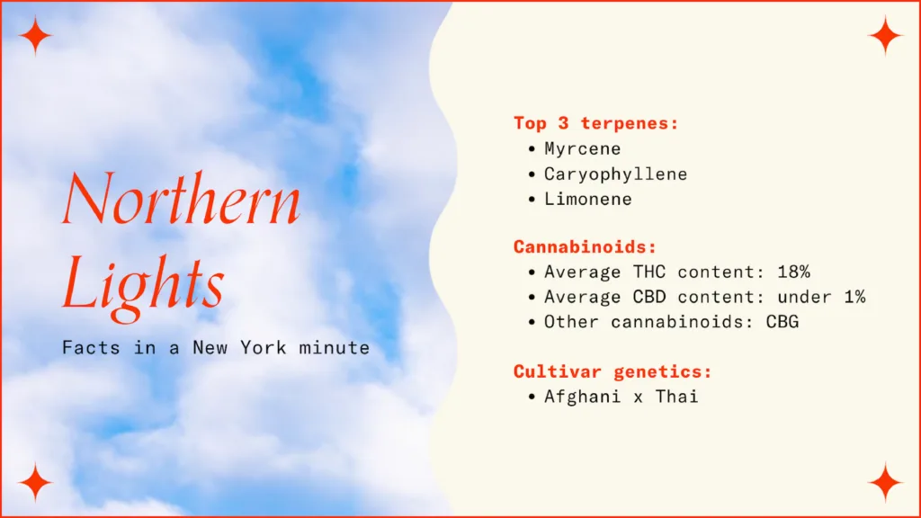 Text image of 'Northern Lights' strain infomation.