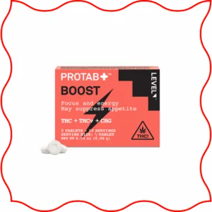 Package of Protab+ Boost THC tablets.