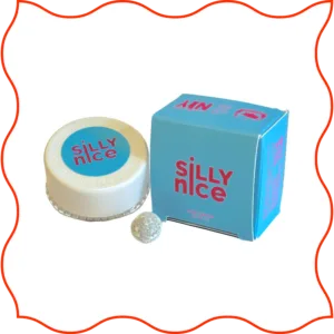 Blue package of Silly Nice's frosted hash ball edibles.