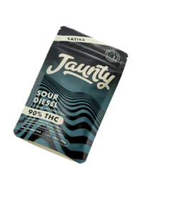 Blue Jaunty Sour Diesel vape package. 
