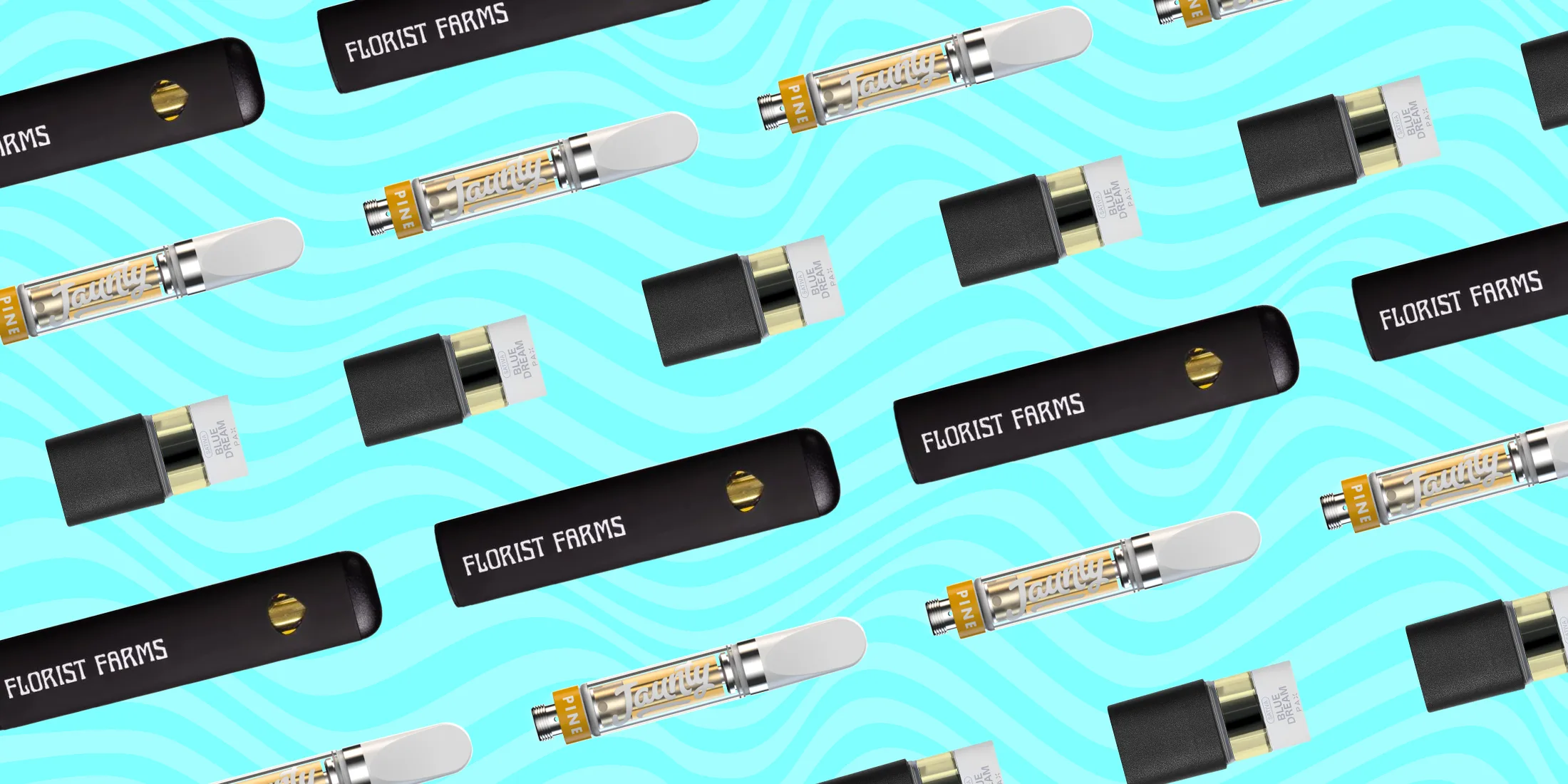 Cascading image of Florist Farm's cannabis vape products.