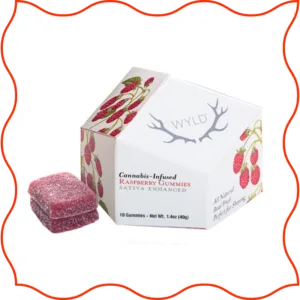White hexagonal package of WYLD raspberry gummies.
