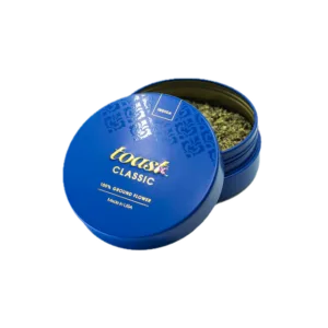 Royal blue tin of Toast's Royal Mango Gelato pre-ground cannabis.